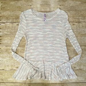 Alya Cream Rainbow Striped Ribbed Peplum Top | S